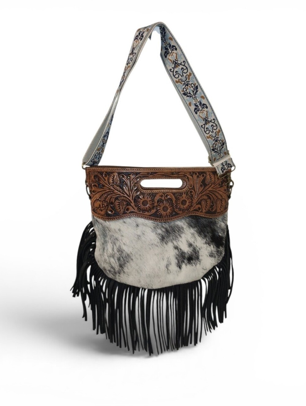 American Darling Hair On Fringe Crossbody Clutch Shoulder Bag - Brown/Black